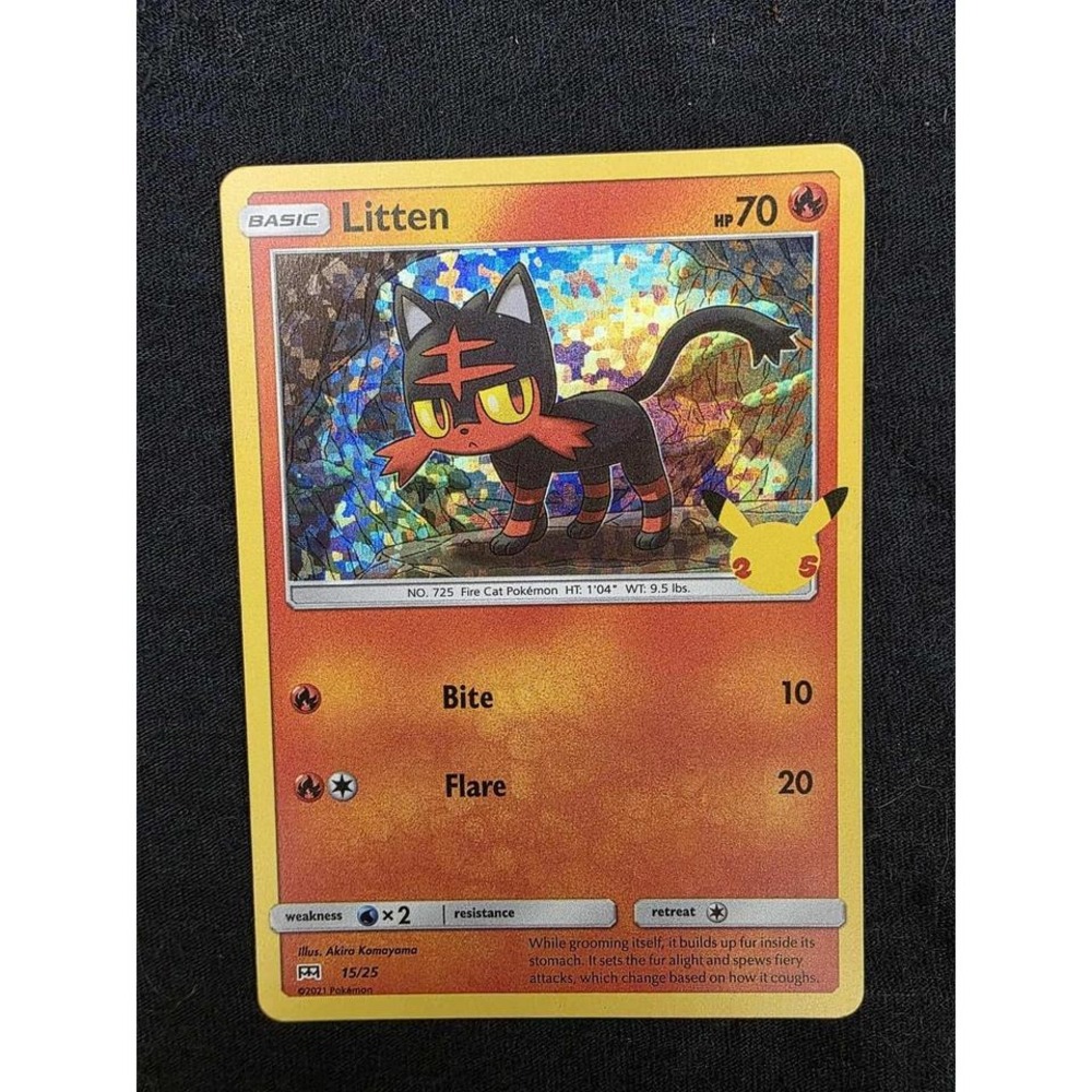 Pokemon Litten Card 25th anniversary 15/25 Basic Fire‎ Cat HP 70 Holo Rare